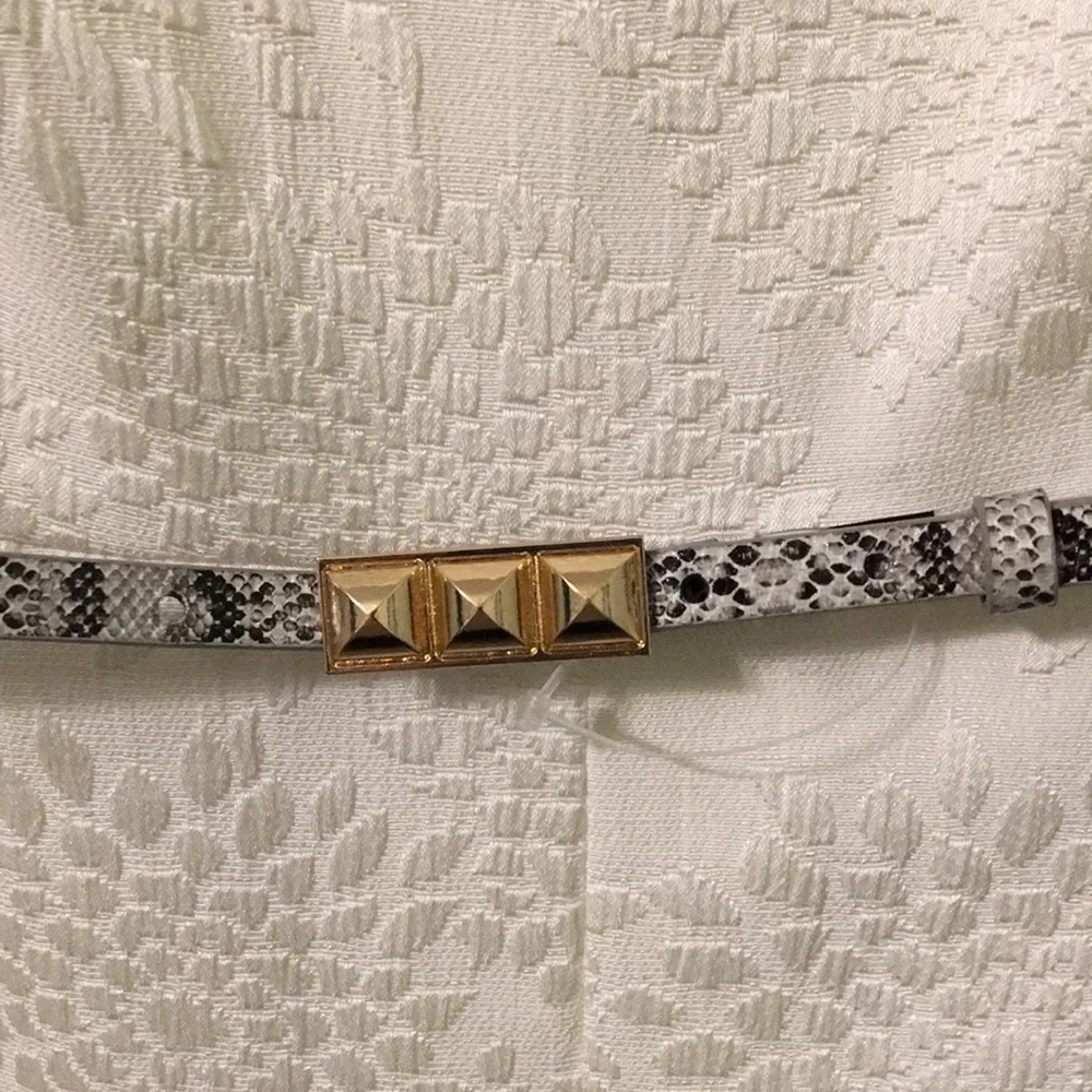 Jennifer Lopez J Lo White Ivory Textured Dress Reptile Belt L XL 14 - Picture 2 of 11